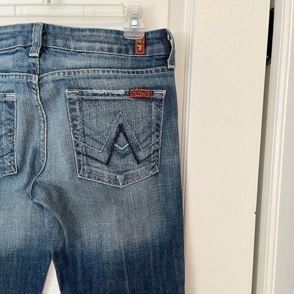 7 for All Mankind "A" Pocket Studded Distressed Faded Low-Rise Boot Cut Jeans - Picture 4 of 12